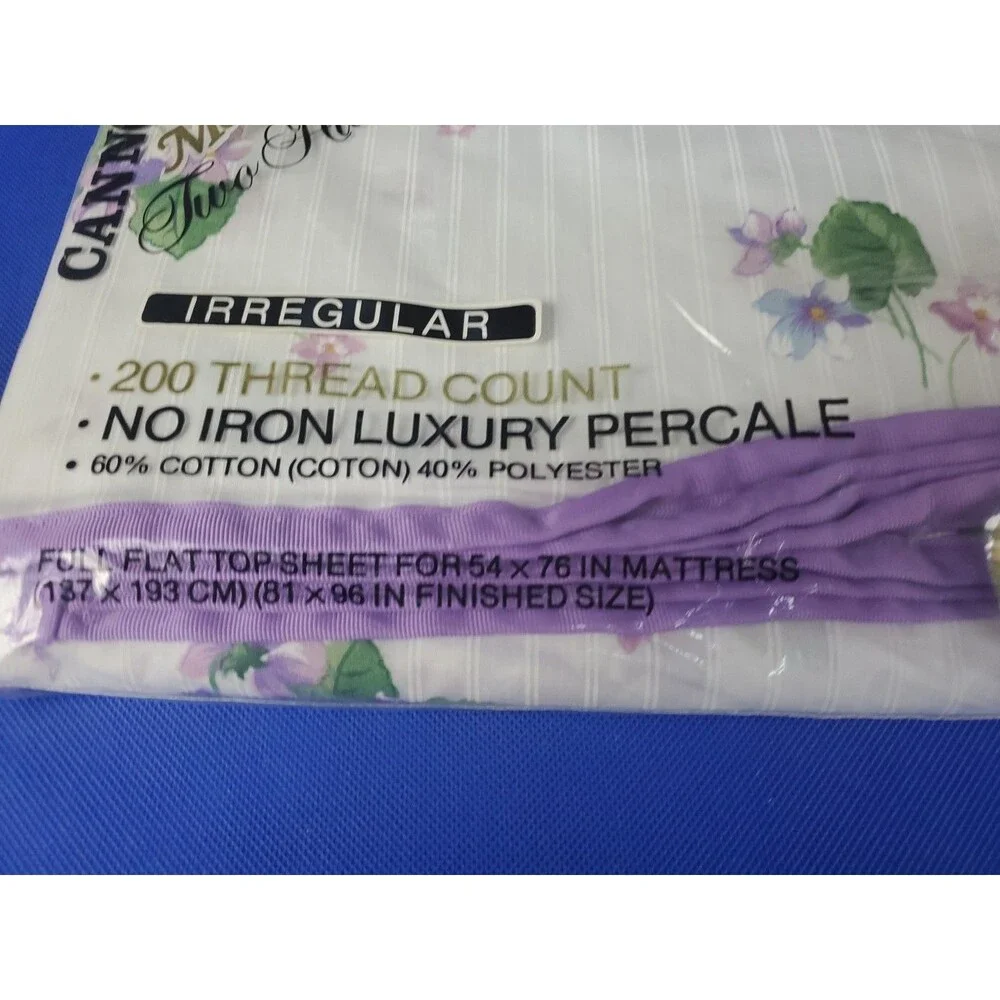 Vtg Cannon Monticello Full & Flat Sheet 200 Thread Count NOS Flowers Purple USA